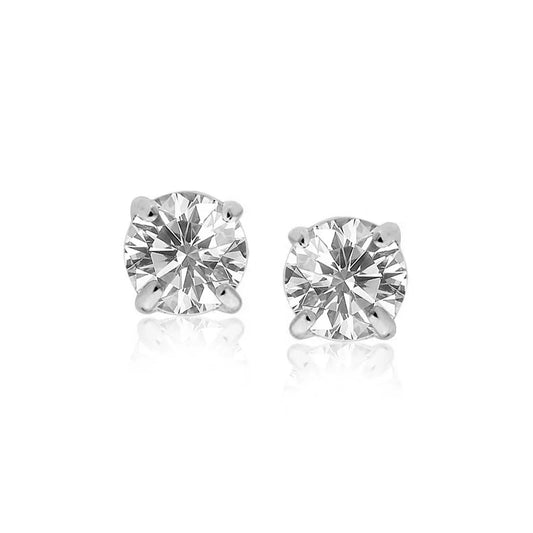 14k White Gold Round CZ Stud Earrings(8mm) RCJ