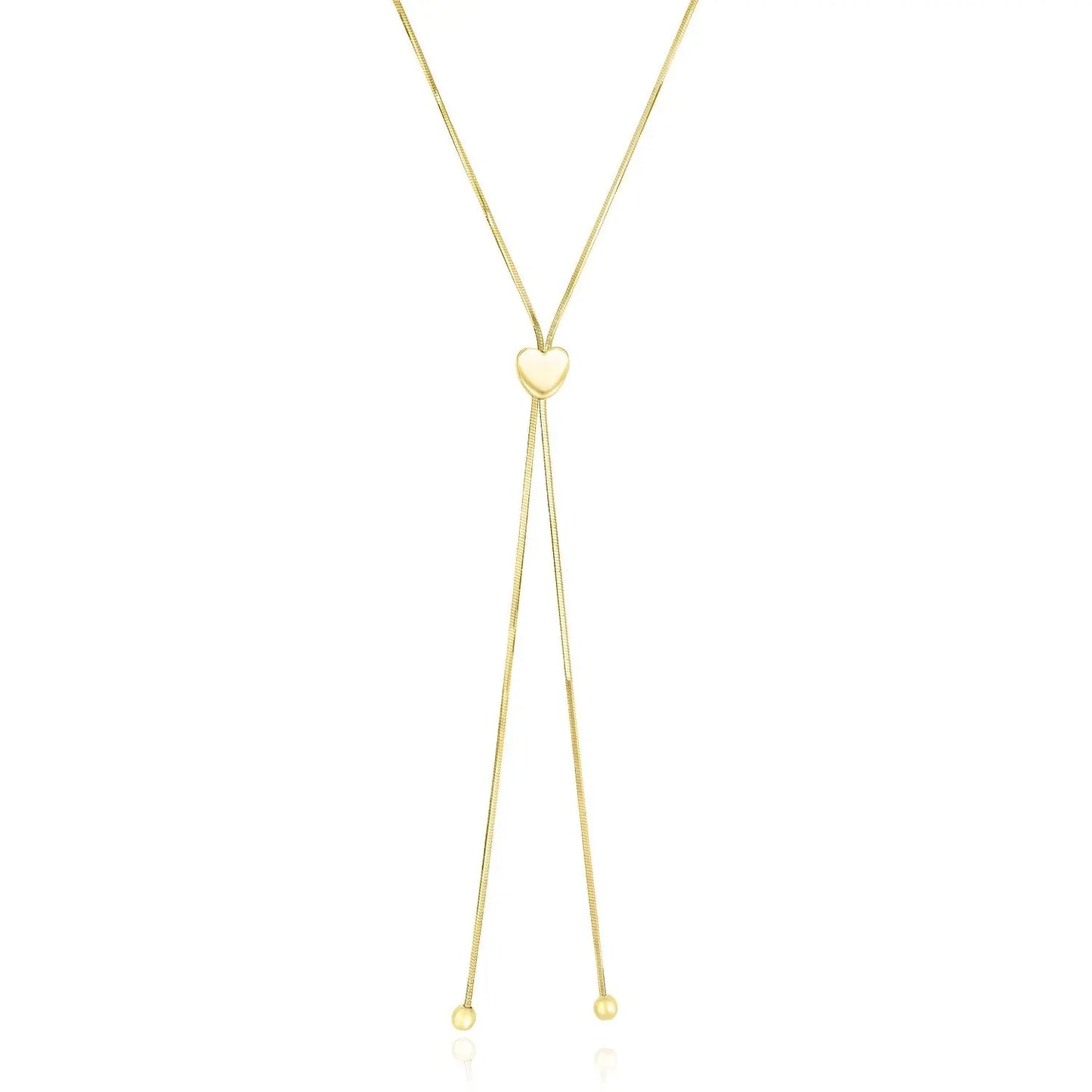 14k Yellow Gold Adjustable Heart Style Lariat Necklace RCJ