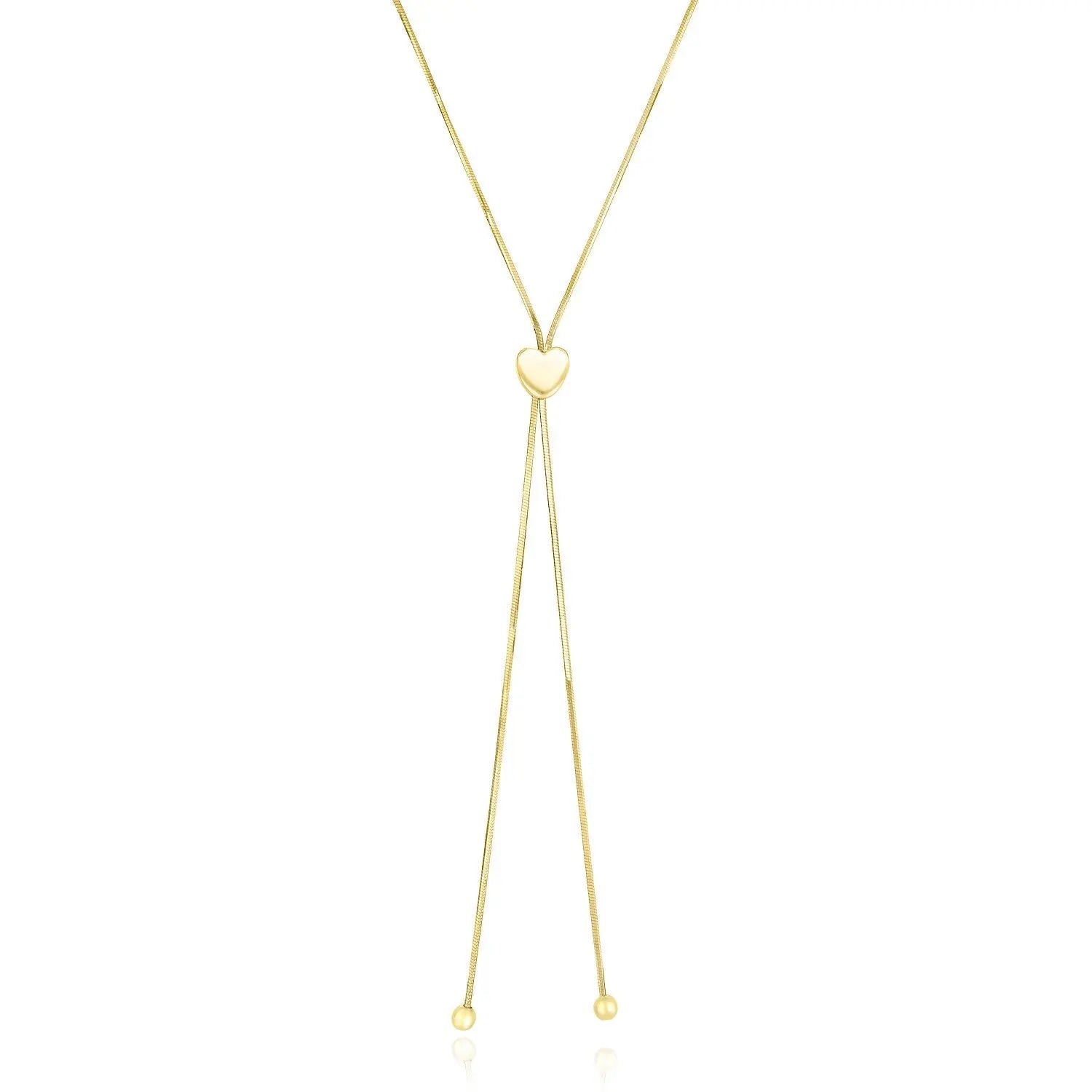 14k Yellow Gold Adjustable Heart Style Lariat Necklace RCJ