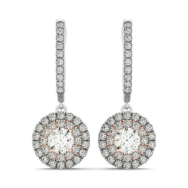 14k White And Rose Gold Drop Diamond Earrings with a Halo Design (3/4 cttw)Monde Trend