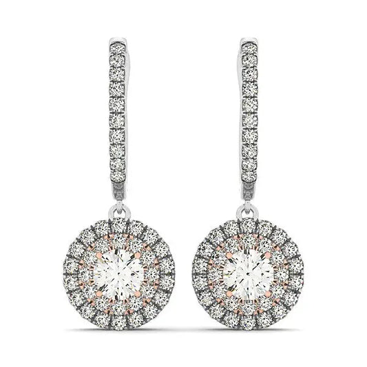 14k White And Rose Gold Drop Diamond Earrings with a Halo Design (3/4 cttw)Monde Trend