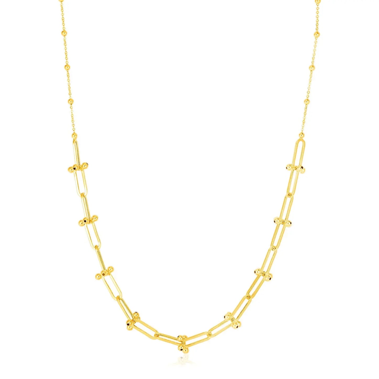 14k Yellow Gold Beaded U Link Chain Necklace RCJ