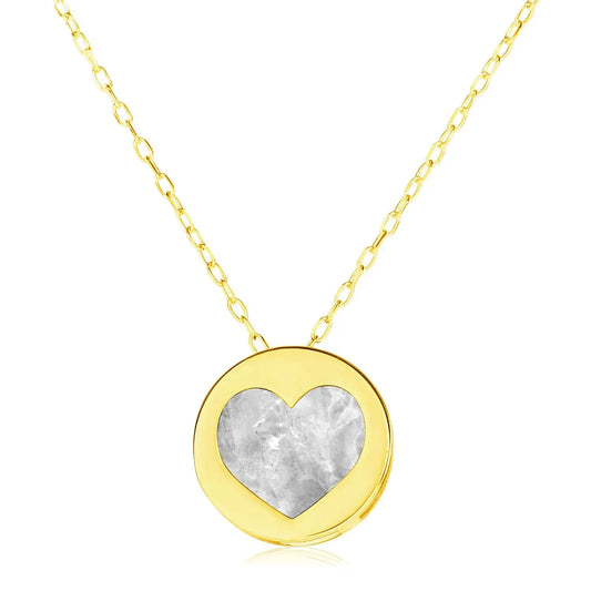 14k Yellow Gold Necklace with Heart in Mother of Pearl RCJ