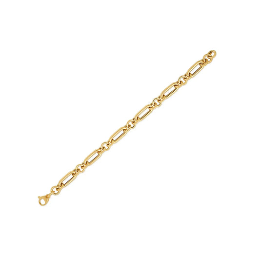 14k Yellow Gold Italian Alternating Paperclip Round Links Bracelet (8.00 mm) RCJ