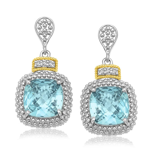 18k Yellow Gold & Sterling Silver Sky Blue Topaz & Diamond Earrings (.05cttw) RCJ