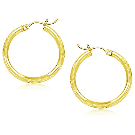 10k Yellow Gold Diamond Cut Hoop Earrings (3x25mm)Monde Trend