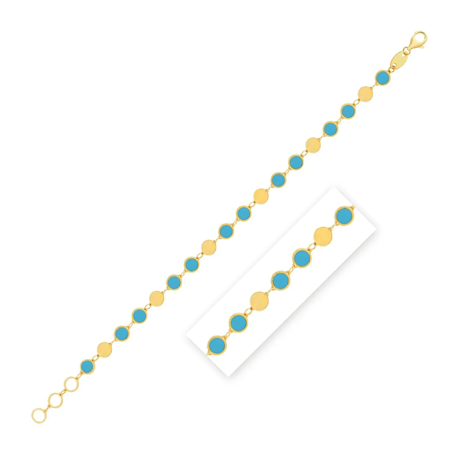 14k Yellow Gold Turquoise Geometric Mirror Gem Chain Bracelet (5.00 mm) RCJ