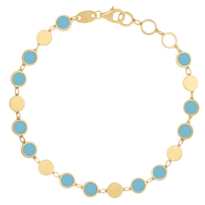 14k Yellow Gold Turquoise Geometric Mirror Gem Chain Bracelet (5.00 mm) RCJ