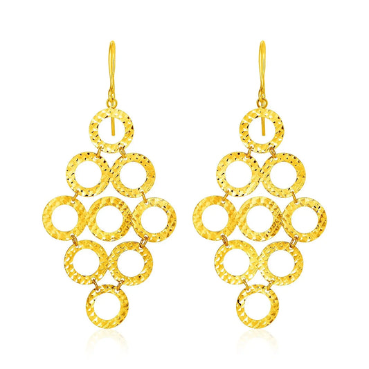 14k Yellow Gold Earrings with Textured Open Circle Motifs RCJ