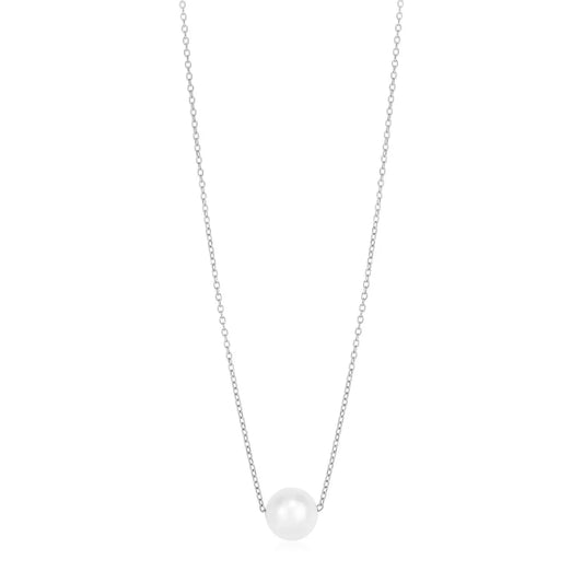 14k White Gold Pearl Solitaire NecklaceMonde Trend