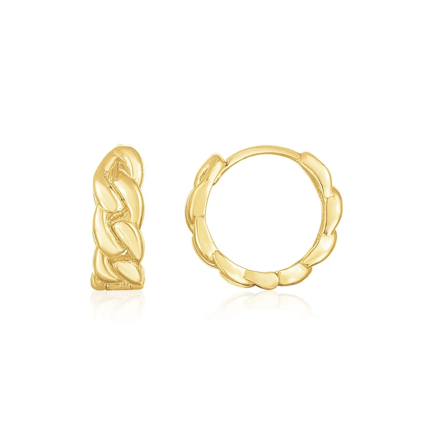 14K Yellow Gold Thick Curb Chain Huggie Hoop Earrings(4.2x12.4mm) RCJ