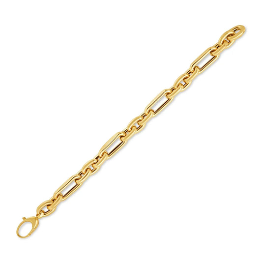 14k Yellow Gold Italian Alternating Paperclip Oval Links Bracelet (9.30 mm) RCJ