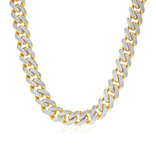 14k Two Tone Gold Miami Cuban Chain Necklace with White PaveMonde Trend