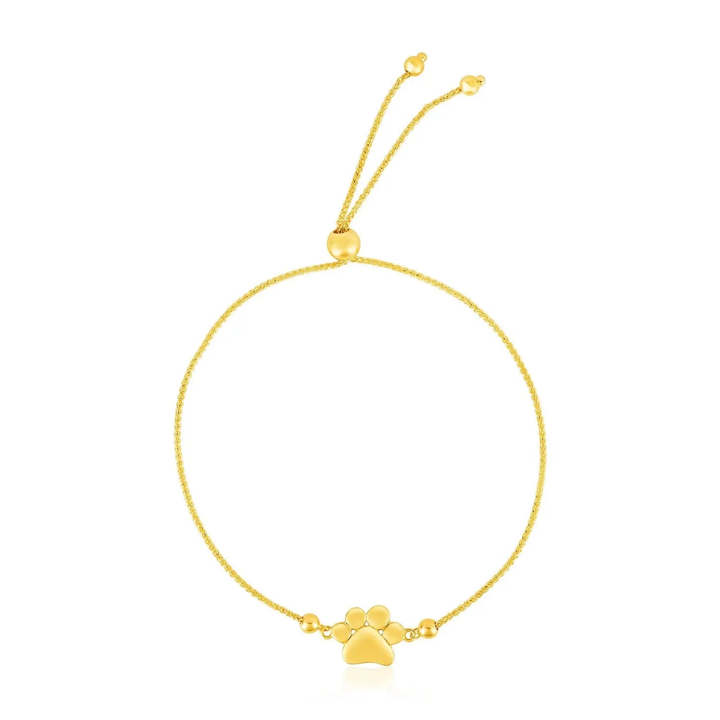 14k Yellow Gold Adjustable Paw Print Bracelet (1.10 mm) RCJ