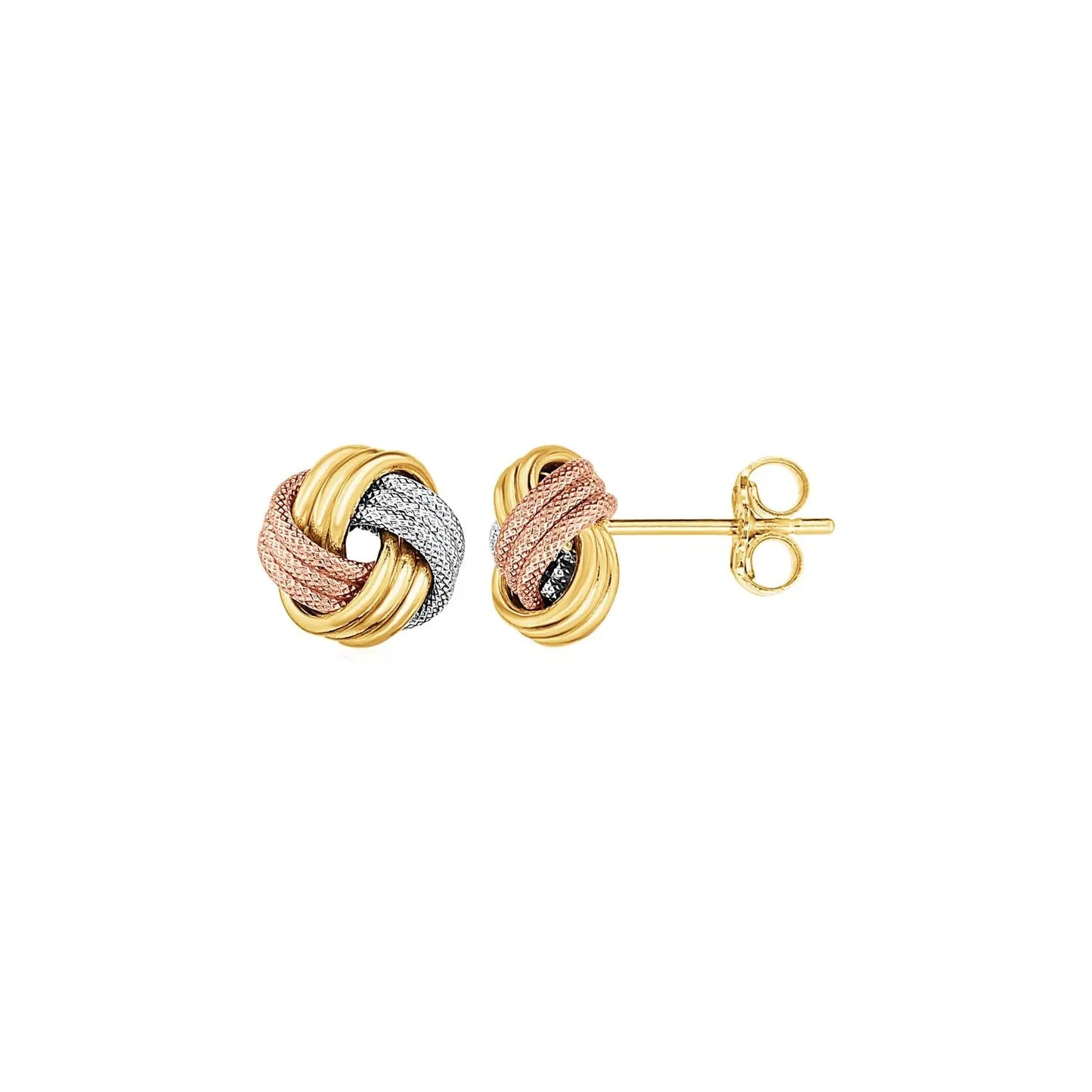 Love Knot Post Earrings in 14k Tri Color Gold RCJ