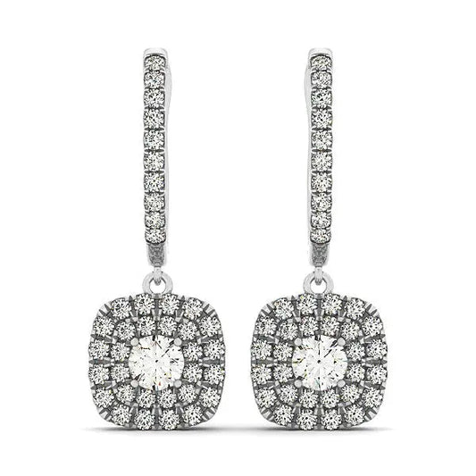 14k White Gold Double Halo Cushion Outer Shaped Diamond  Earrings (3/4 cttw)Monde Trend