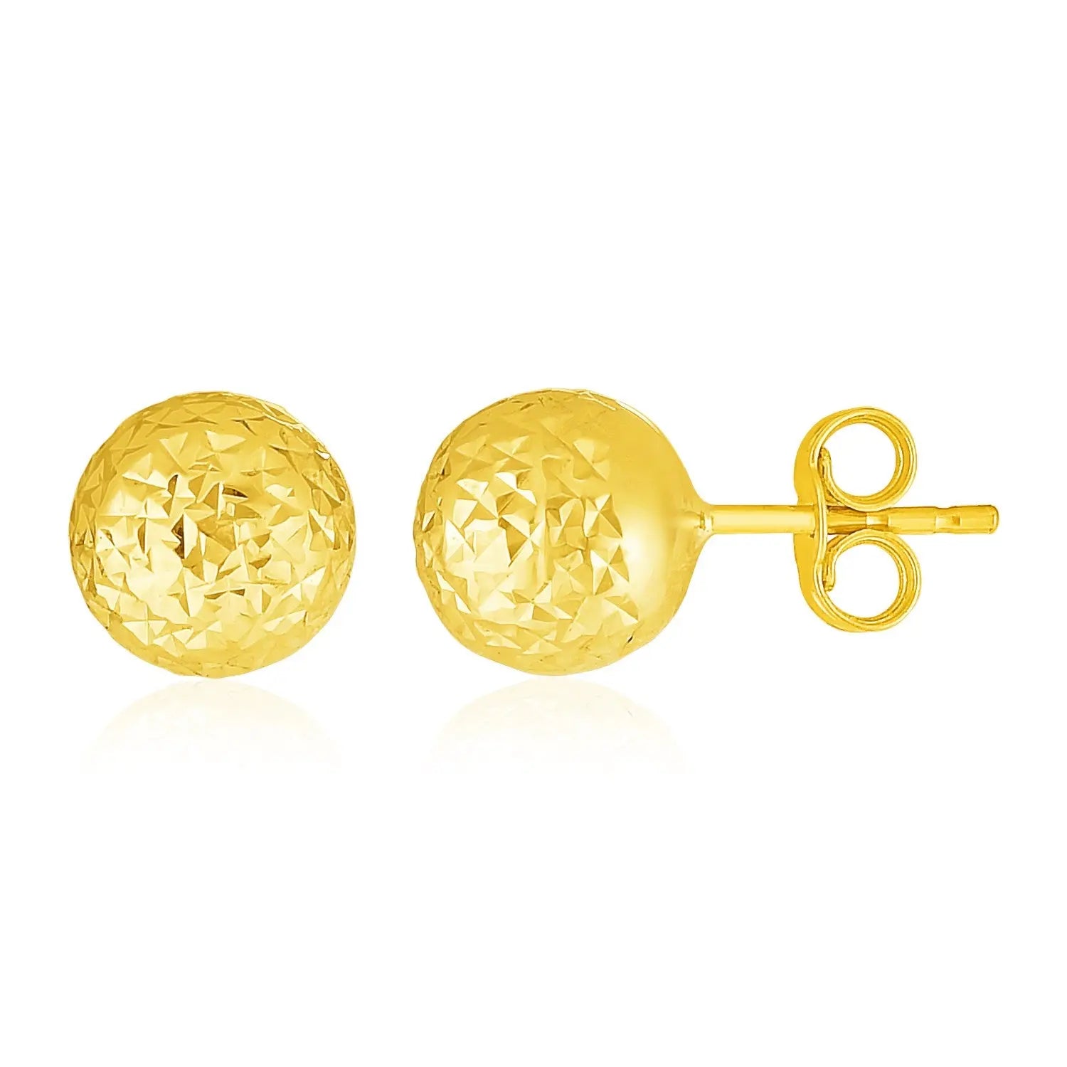 14k Yellow Gold Ball Earrings with Crystal Cut Texture(7mm) RCJ