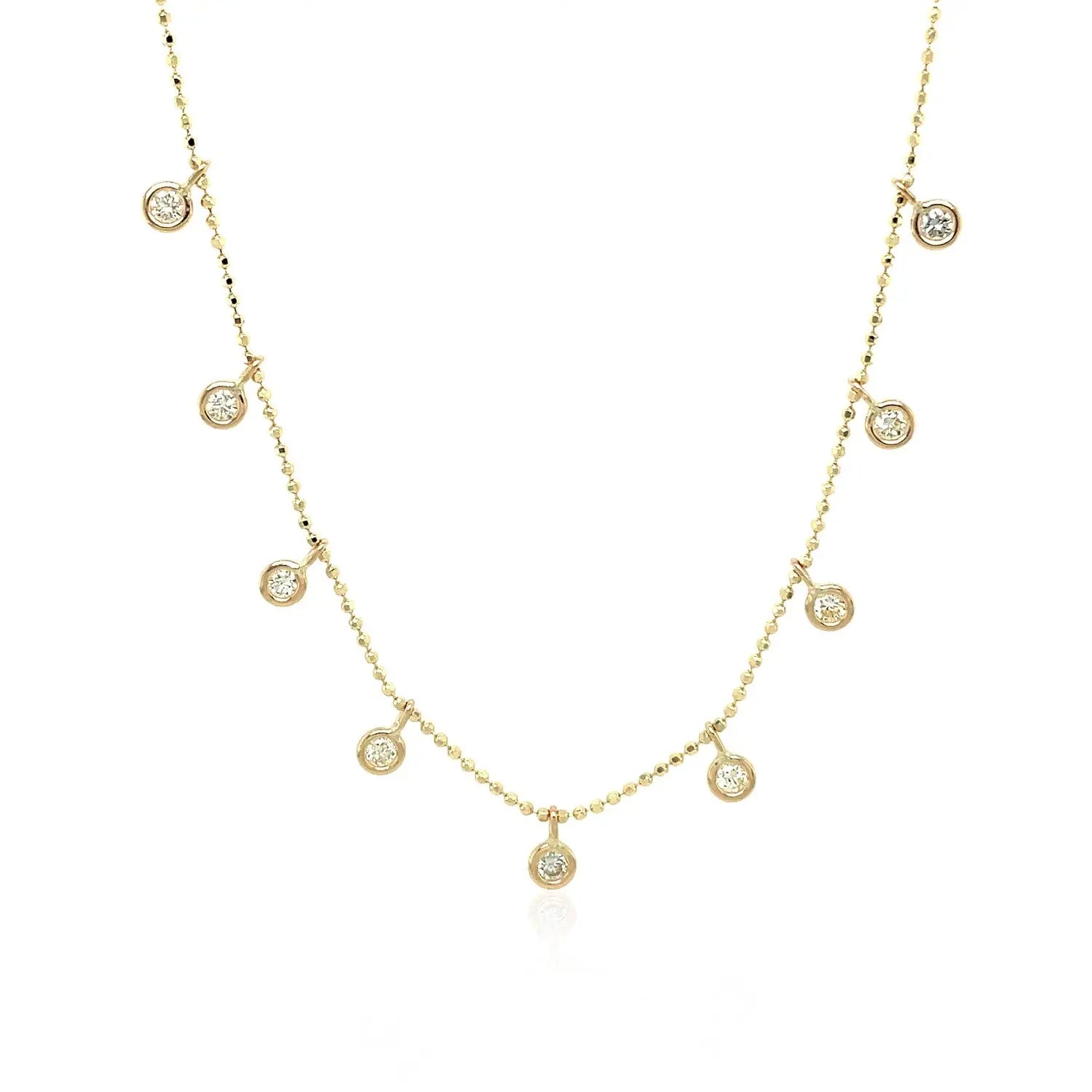 14k Yellow Gold Necklace with Round Diamond Charms RCJ