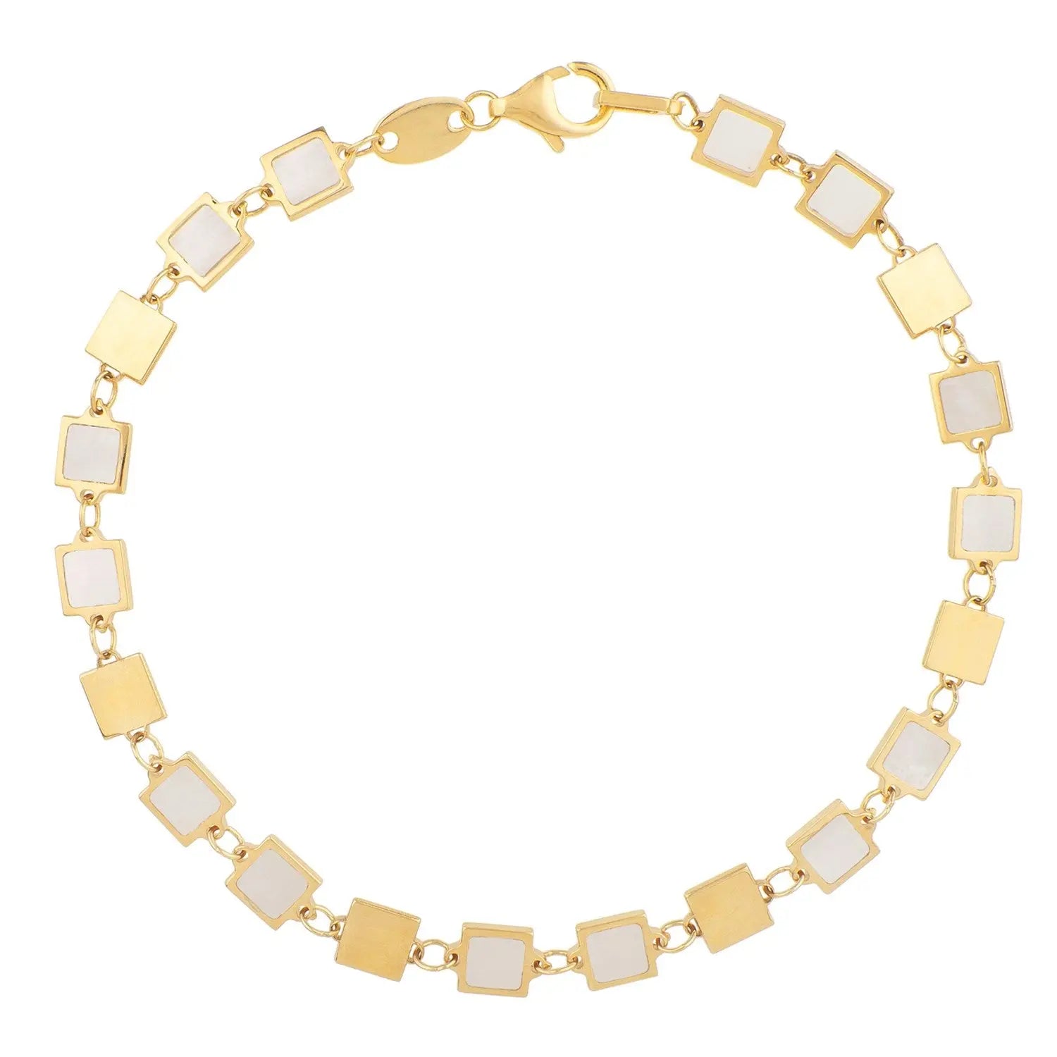 14k Yellow Gold MOP Geometric Mirror Gem Chain Bracelet (5.00 mm) RCJ