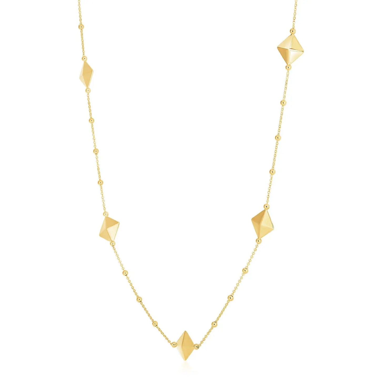 14k Yellow Gold High Polish Pyramid Station Necklace RCJ