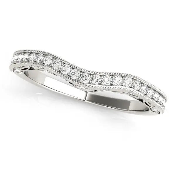 14k White Gold Milgrained Pave Set Curved Diamond Wedding Band (1/5 cttw)Monde Trend