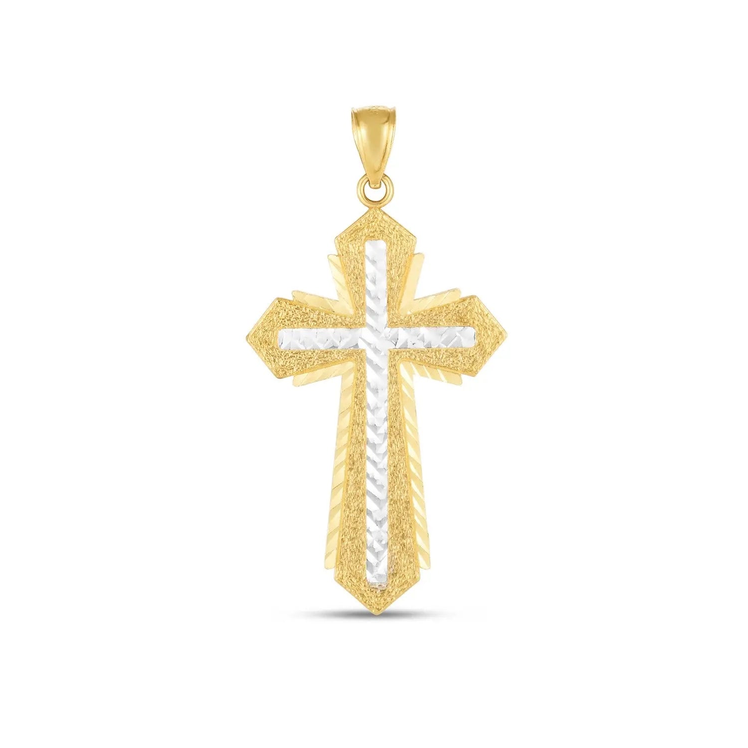 14k Two Tone Gold High Polish Diamond Cut Cross PendantMonde Trend