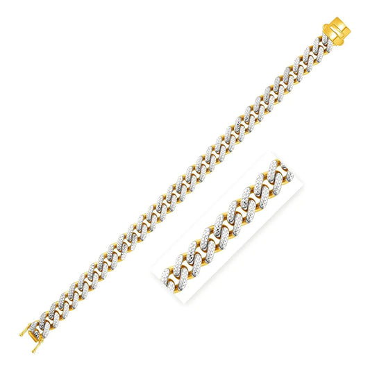 14k Two Tone Gold 8 1/4 inch Curb Chain Bracelet with White Pave (9.50 mm)Monde Trend