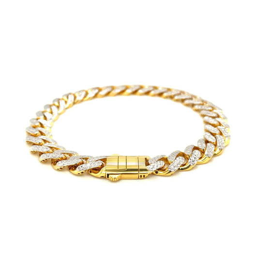 14k Two Tone Gold 8 1/4 inch Curb Chain Bracelet with White Pave (9.50 mm)Monde Trend