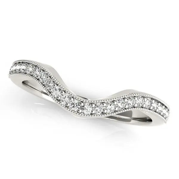 14k White Gold Milgrained Border Curved Diamond Wedding Band (1/5 cttw)Monde Trend