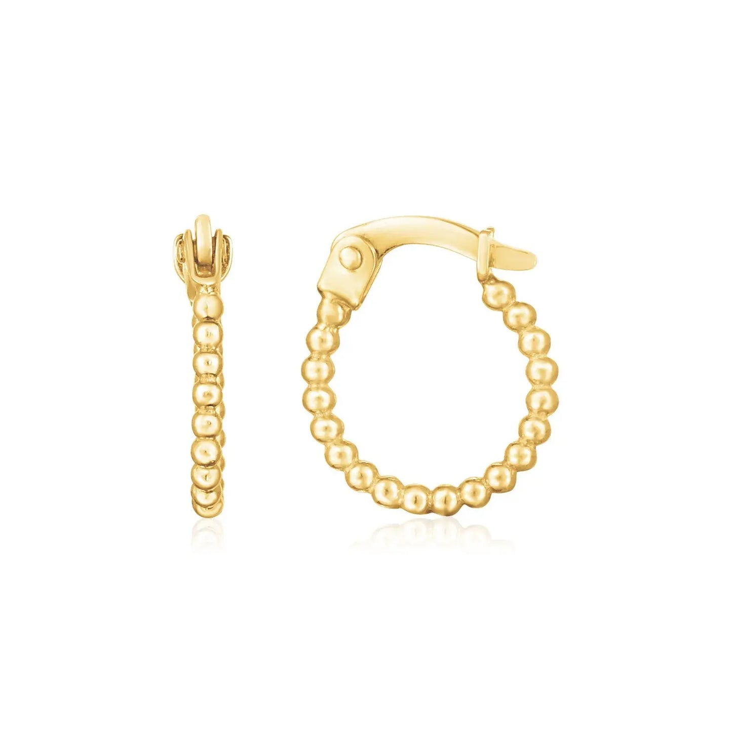 14K Yellow Gold Bead Hinged Hoop Earrings RCJ