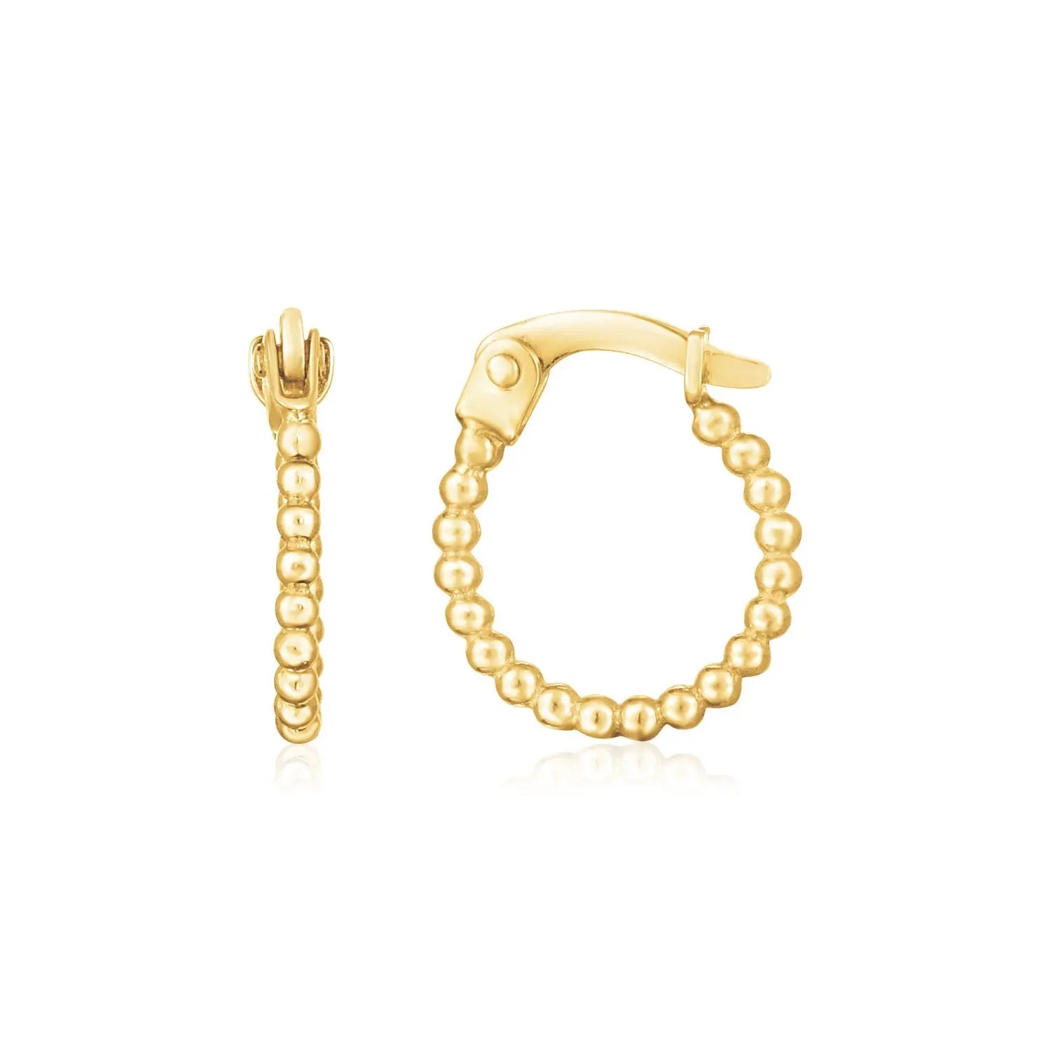 14K Yellow Gold Bead Hinged Hoop Earrings RCJ