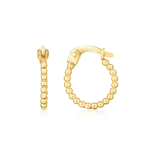 14K Yellow Gold Bead Hinged Hoop Earrings RCJ