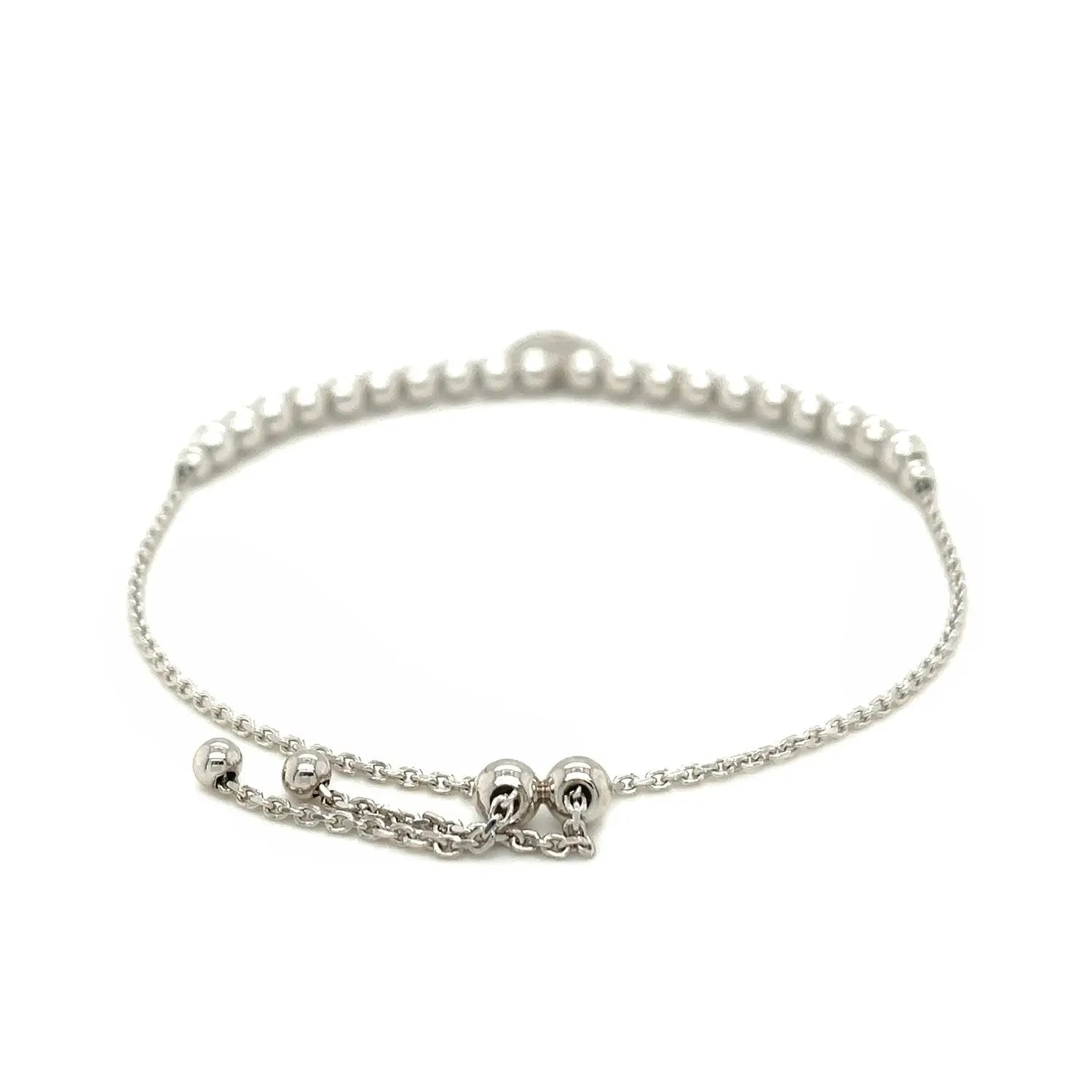 Adjustable Bead Bracelet with Round Charm and Cubic Zirconias in Sterling Silver RCJ