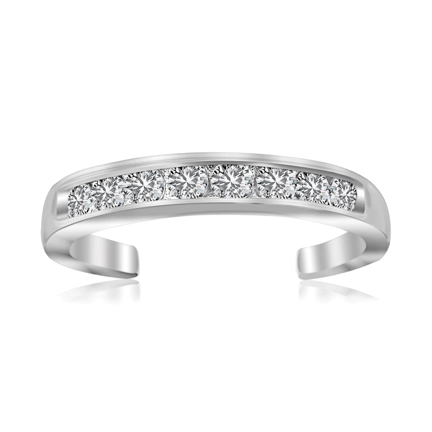 Sterling Silver Rhodium Finished Toe Ring with White Tone Cubic Zirconia Accents RCJ