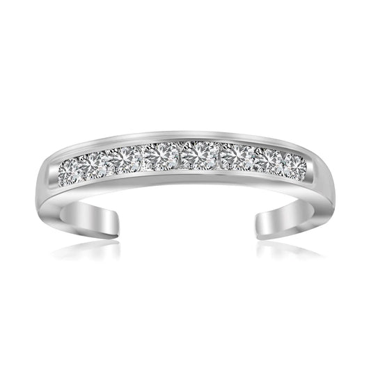 Sterling Silver Rhodium Finished Toe Ring with White Tone Cubic Zirconia Accents RCJ