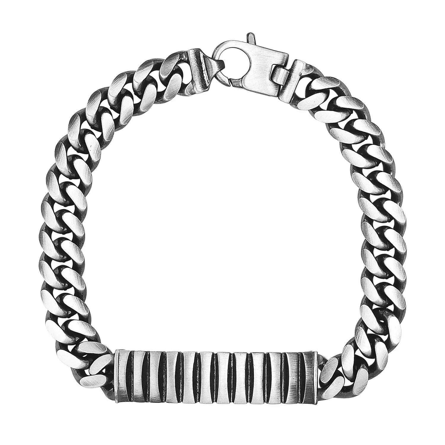 Sterling Silver Gunmetal Finish Cuban Link ID Style Bracelet (9.20 mm) RCJ