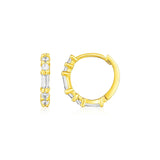 14k Yellow Gold Petite Hoop Earrings with Baguette Cubic Zirconias RCJ