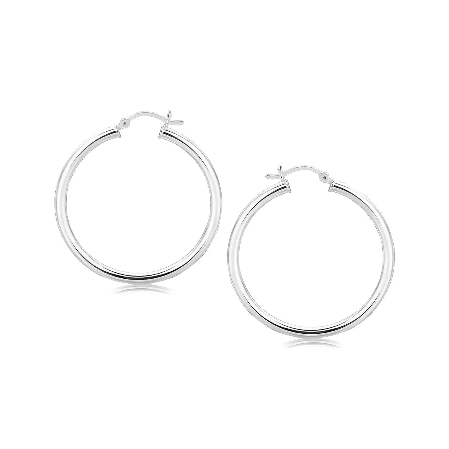 Sterling Silver Rhodium Plated Polished Motif Hoop Earrings (3x35mm) RCJ