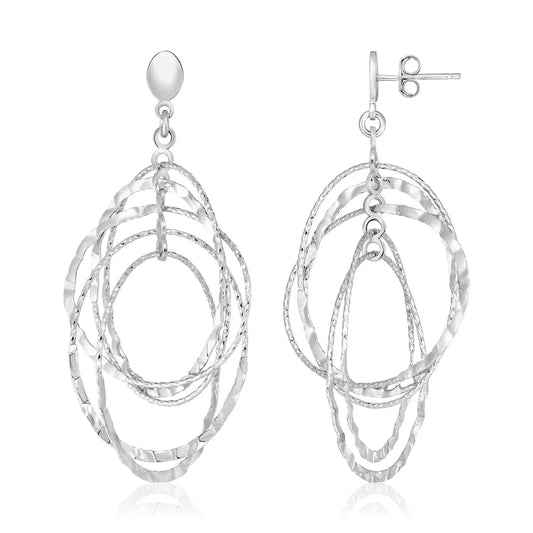 Sterling Silver Textured Oval Dangle Earrings RCJ