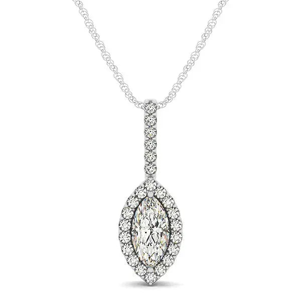 Marquis Shape Diamond Halo Pendant in 14k White Gold (2/3 cttw) RCJ