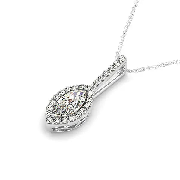 Marquis Shape Diamond Halo Pendant in 14k White Gold (2/3 cttw) RCJ