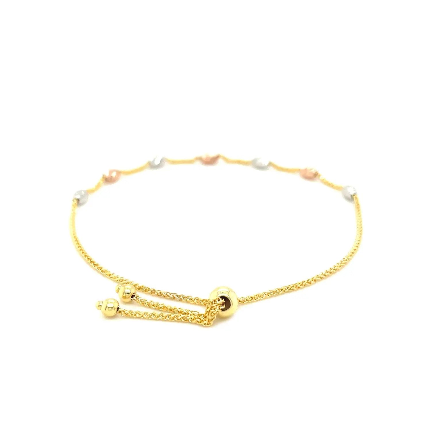 14k Tri-Color Gold Textured Oval Station Lariat Style Bracelet (1.20 mm)Monde Trend