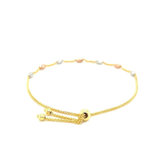 14k Tri-Color Gold Textured Oval Station Lariat Style Bracelet (1.20 mm)Monde Trend