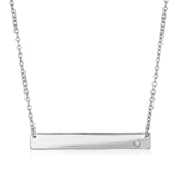 Sterling Silver Polished Bar Necklace with Cubic Zirconia RCJ