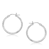 14k White Gold Diamond Cut Hoop Earrings  (2x25mm)Monde Trend