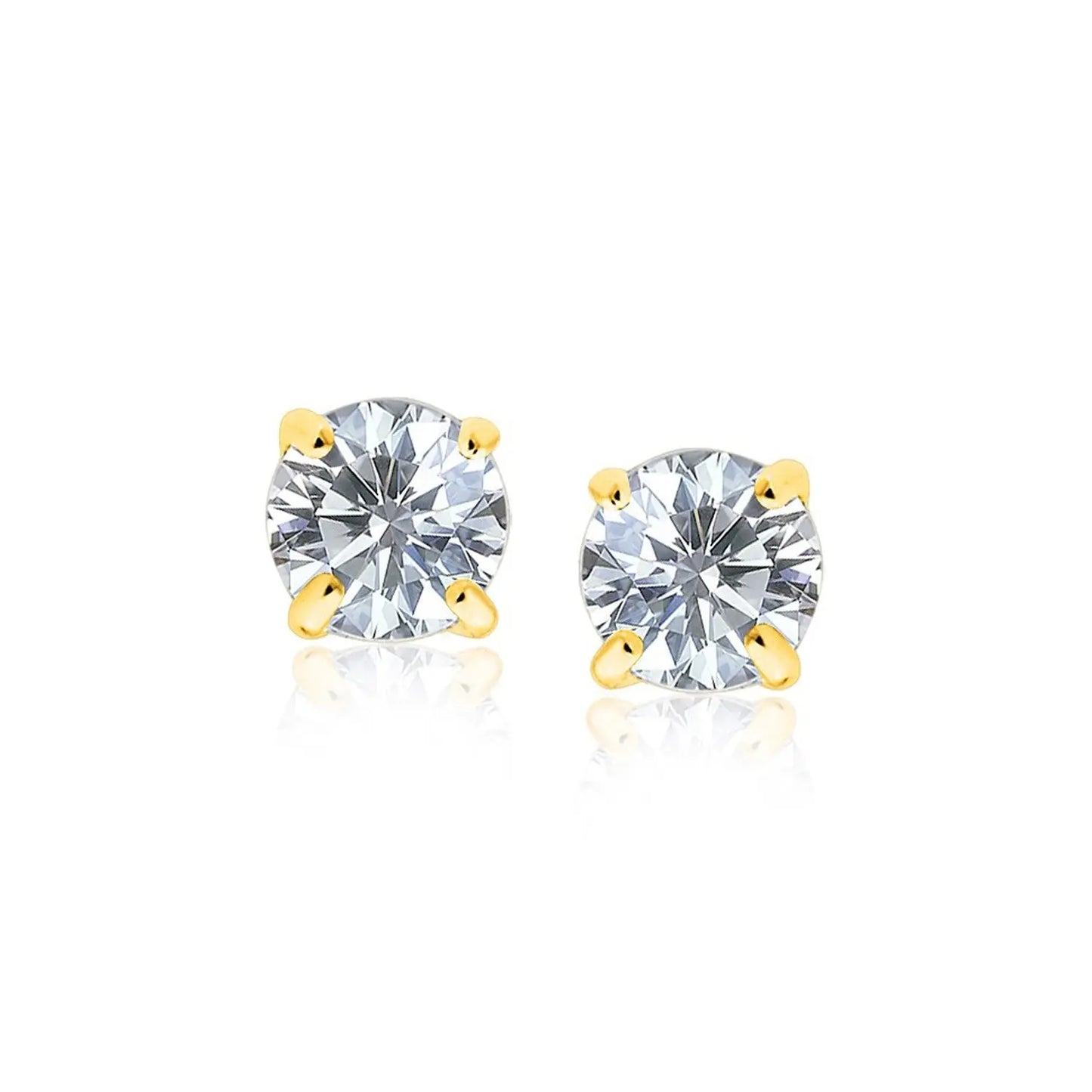 14k Yellow Gold Stud Earrings with White Hue Faceted Cubic Zirconia(7mm) RCJ