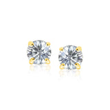 14k Yellow Gold Stud Earrings with White Hue Faceted Cubic Zirconia(7mm) RCJ