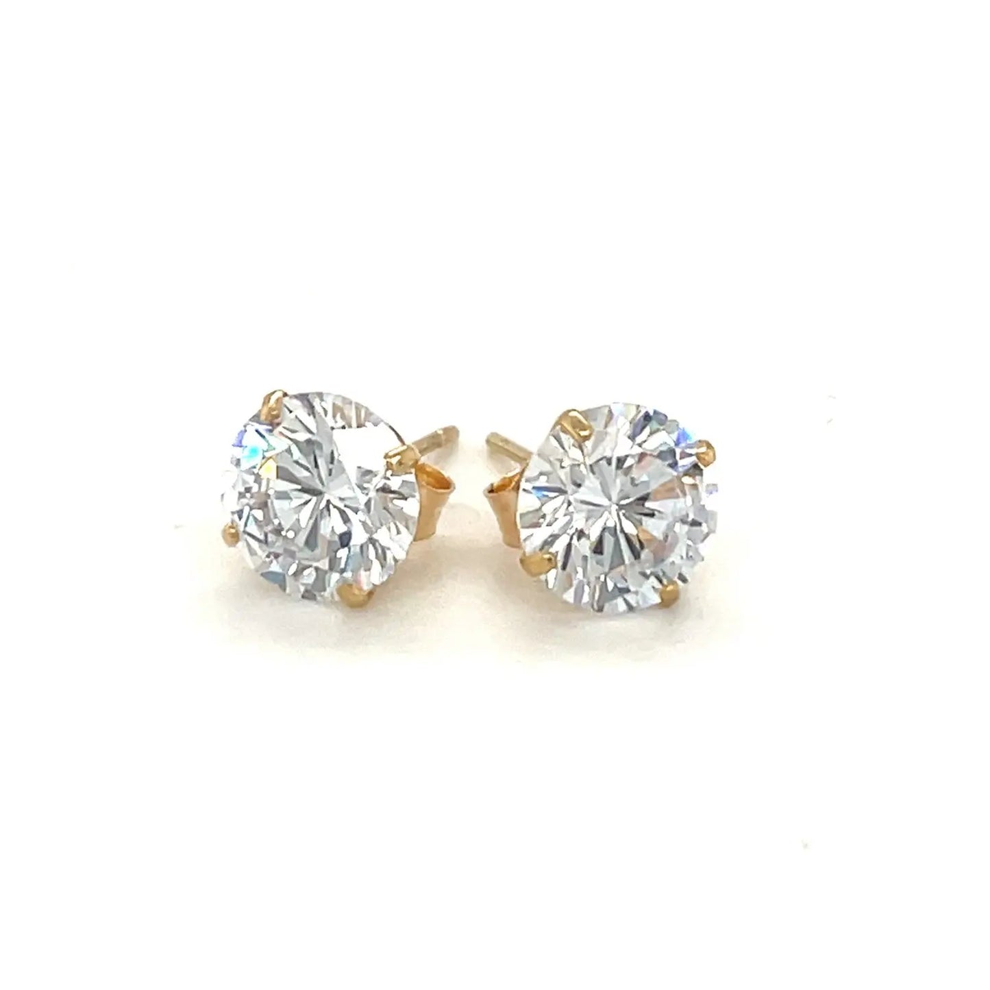 14k Yellow Gold Stud Earrings with White Hue Faceted Cubic Zirconia(7mm) RCJ