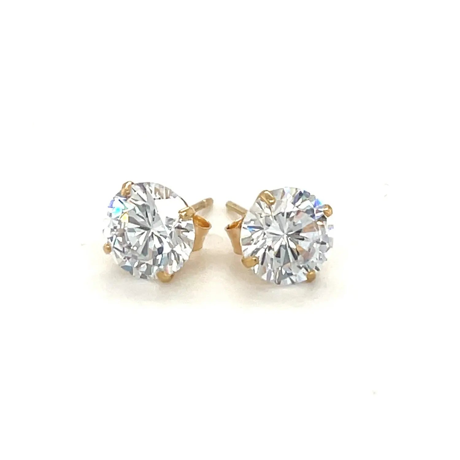 14k Yellow Gold Stud Earrings with White Hue Faceted Cubic Zirconia(7mm) RCJ