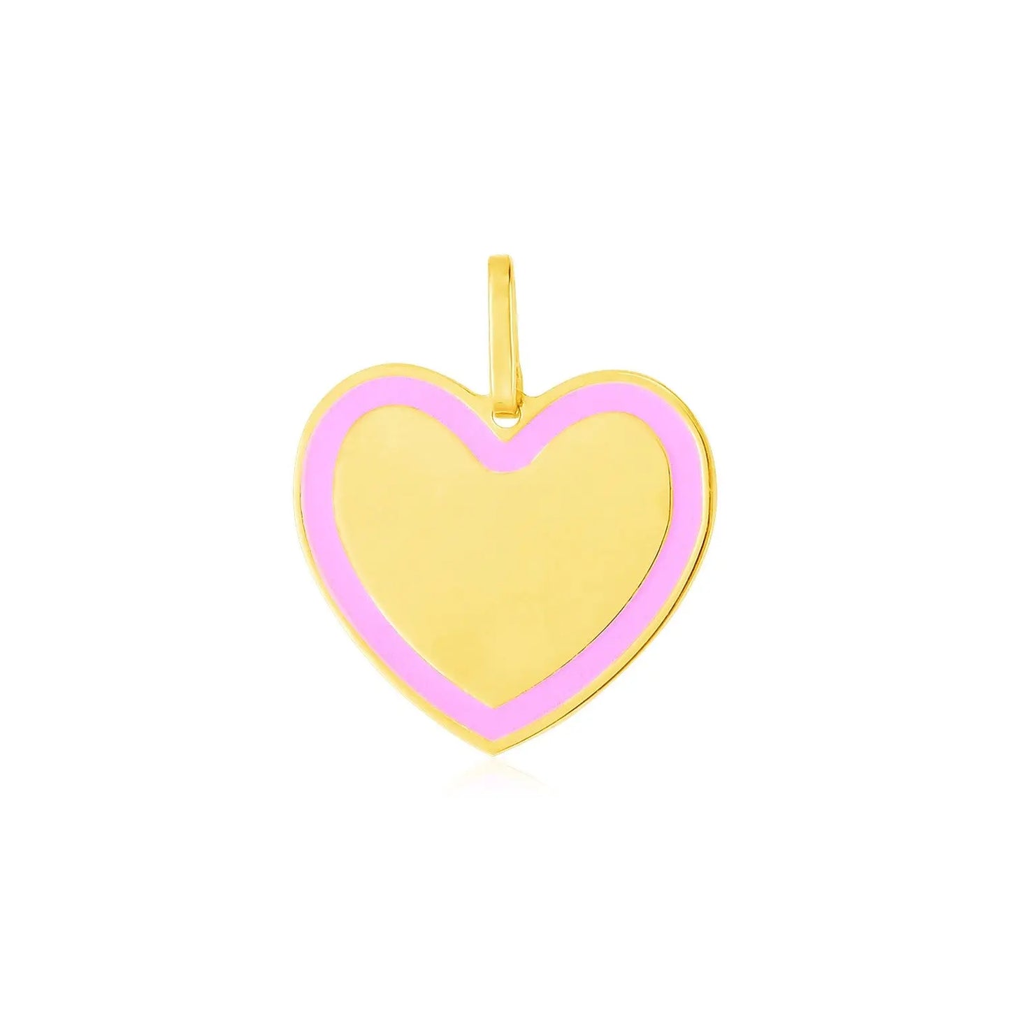 14k Yellow Gold and Pink Enamel Heart Pendant RCJ